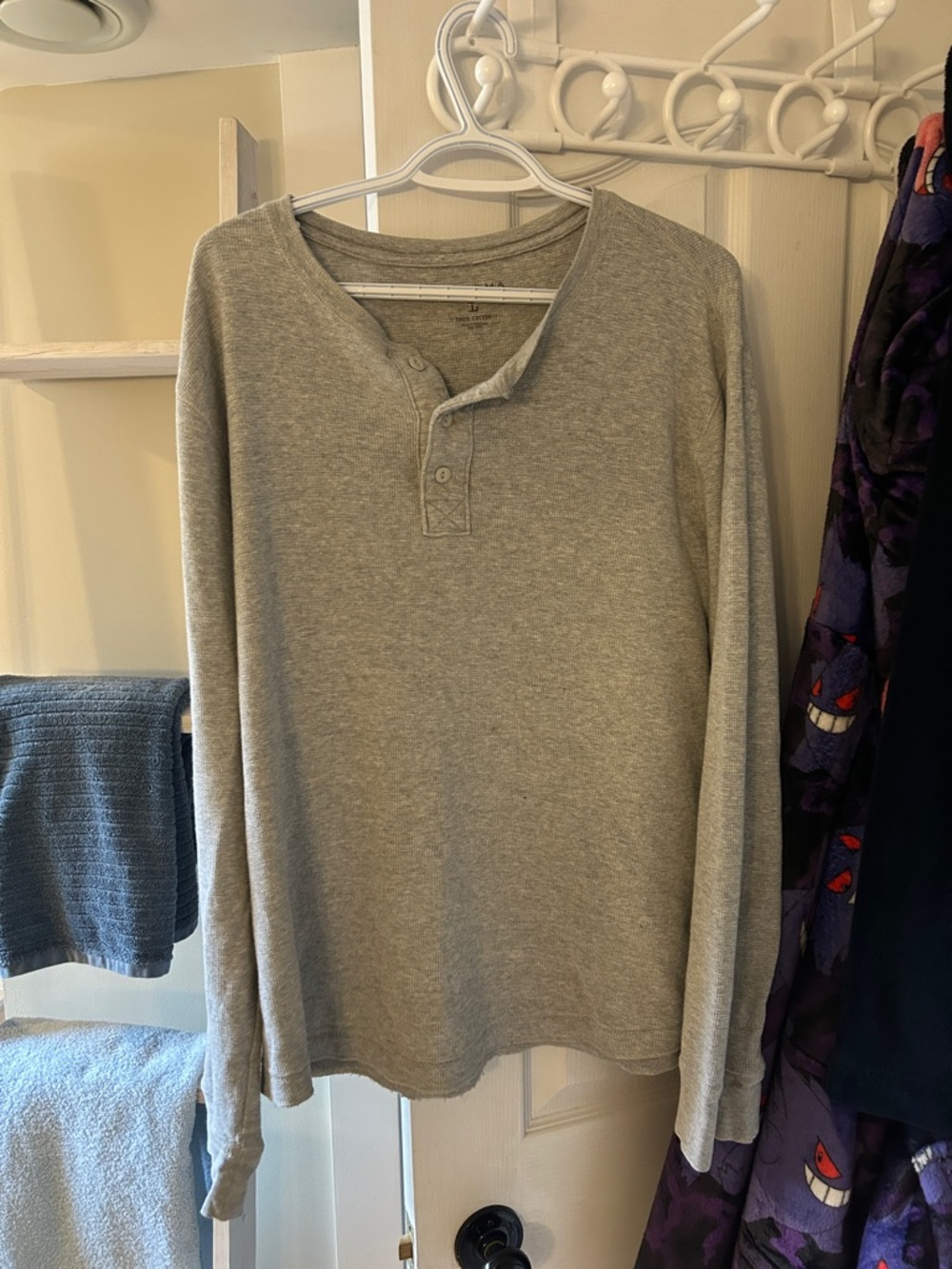 Men's Gray Henley Long Sleeve Shirt